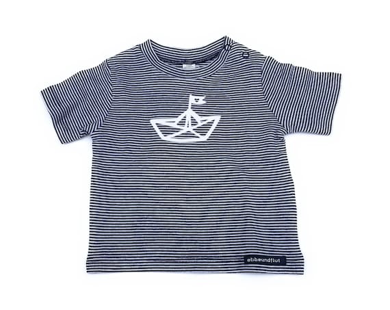 Maritime baby shirt paper boat - blue white striped - baby gift for birth, baby shirt anchor stripes, ebb and flow®