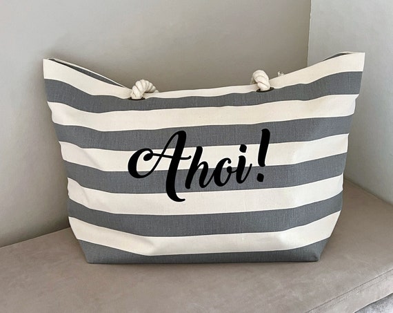 Beach bag Ahoy! ebb and flow - Maritime bag, Linen beach bag Canvas, Large striped bag, ebb and flow®