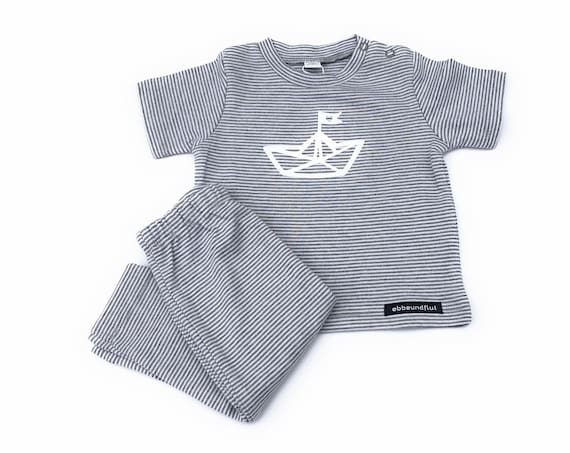 Maritime baby set paper boat - light grey/white - fair & organic - baby gift for birth, low tide and flood®