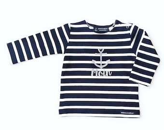 Ebbe und Flut Baby Shirt Moin - dunkelblau weiß - Breton Shirt maritim mit Anker, maritimes Baby Geschenk zur Geburt, ebbe und flut®