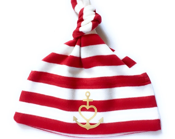 Baby cap "Anchor with heart" red white gold - fair - faith, love, hope, baby cap anchor, gift for birth, low tide and flow®