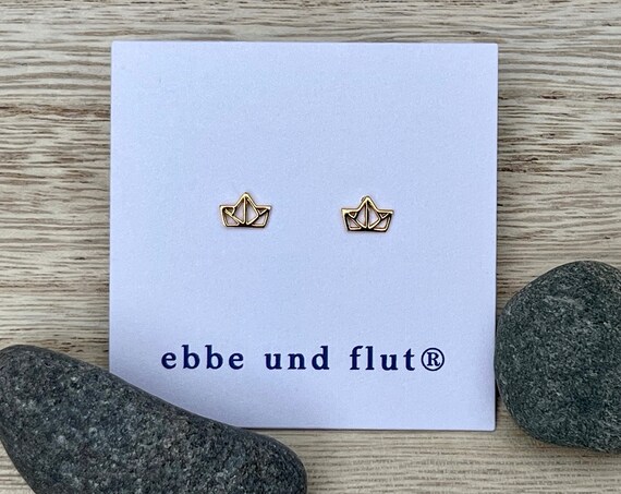 ebbe und flut Ohrstecker Papierschiffchen 925er Silber 18k vergoldetes Origami Papierboot - maritime ohrstecker Schiffchen ebbe und flut®