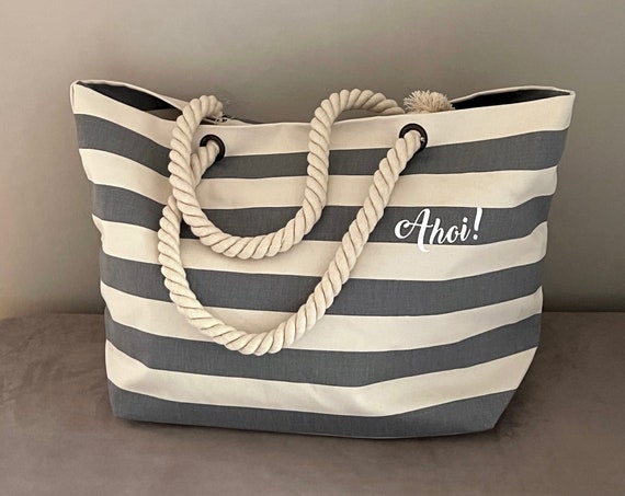 Beach bag Ahoy! ebb and flow - Maritime bag, Linen beach bag Canvas, Large striped bag, Ahoi small, low tide and tide®