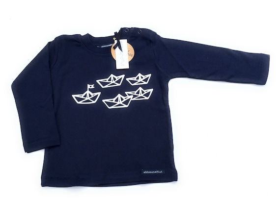 Shirt Paper boat ebb and flow - dark blue white - Fair Trade & Organic - Baby long sleeve shirt maritime, baby gift, ebb and flow®