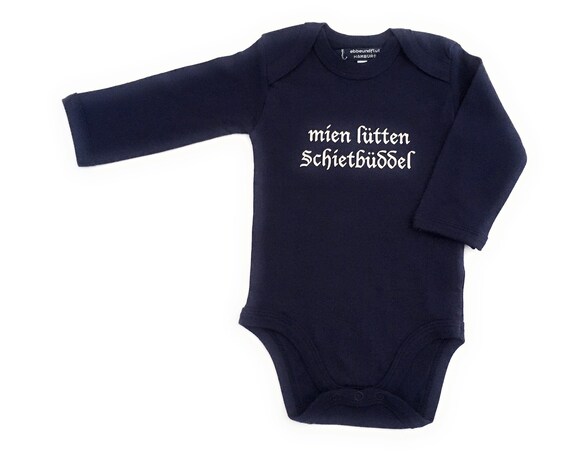 Baby-Body "mien lütten Schietbüddel" - Fair Trade & Organic - Long-sleeved body, Schietbüddel, Schietbüdel, Low German, ebbe und flut®