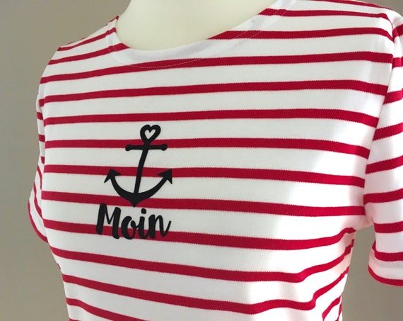 Women's T-Shirt Moin maritime - red white striped - Maritime women's shirt Moin with anchor, - Loose Fit, short arm - ebb and flow®