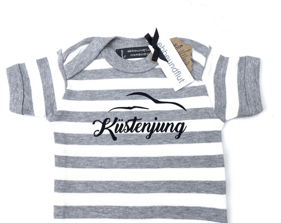 Maritime Baby Body Coastal Boy - Fair - Grey White, Baby Gift for Birth, Baby Romper Boy, Baltic Sea, North Sea