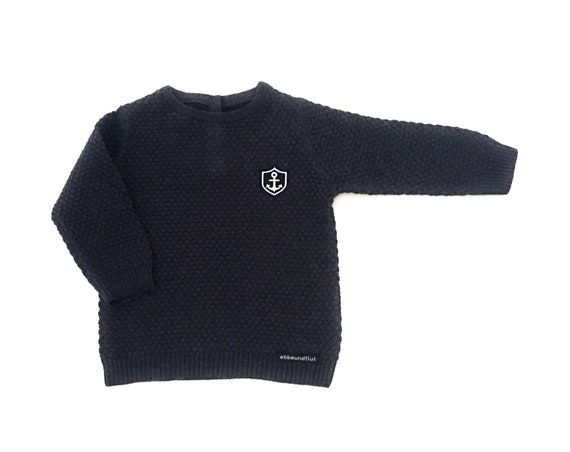 Baby Sweater Little Captain maritim - Anchor Coat of Arms, Knit Sweater Boy maritim, Baby Gift for Birth, Little Captain Hamburg