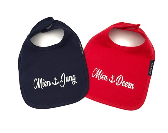 Bib Set Mien Jung and Mien Deern Blue/Red Twins - Fair Trade & Organic - Hamburger Jung, Hamburger Deern, Baby Gifts