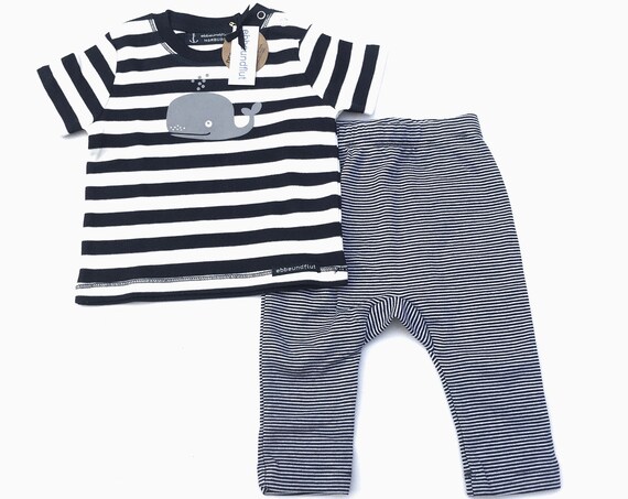 Maritime Baby Set Whale - Baby Shirt and Baby Pants - fair & organic - Baby Gift, Baby Set Strip with Whale, Ebb and Flow®
