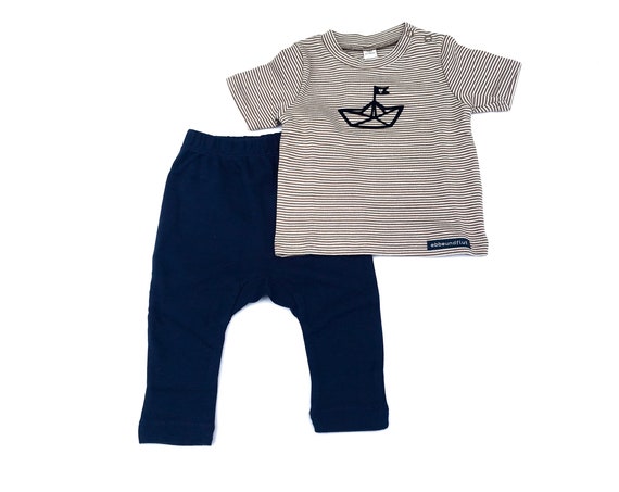 Maritime Baby Set Paperboat-brown blue-fair & bio-Baby gift to birth, paper ships, folding boat, baby gift boy