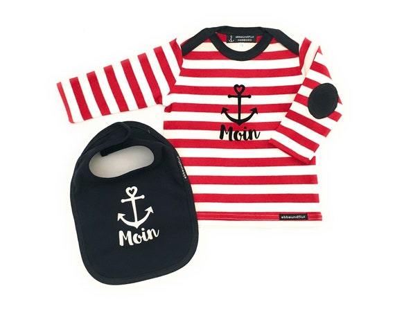 Baby Long Sleeve Shirt and Bib Anker Moin - Fair Trade & Organic - Maritime Baby Set Anker Moin, Baby Gift for Birth, Ebb and Flow®