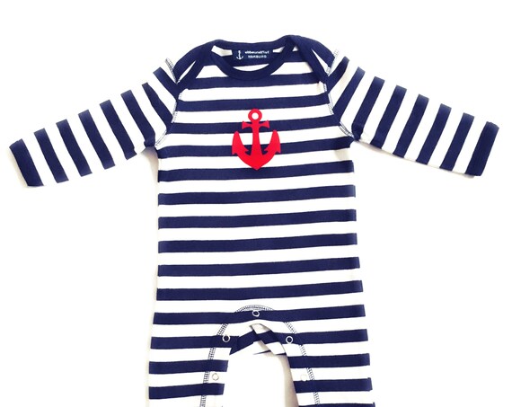 Baby strampler blue and white striped ANKER-Fair Trade-Hamburg gifts, gift to birth, baby, baby strampler, baby pyjama