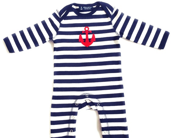 Baby romper blue-white striped anchor - Fair Trade and Organic - Baby gift for birth, baby romper anchor, ebb and flow®