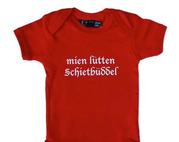 Baby-Body "mien lütten Schietbüddel" - Fair Trade & Organic - Hamburger Deern, Hamburg Geschenk, Plattdeutsch, Schietbüdel, ebbe und flut®