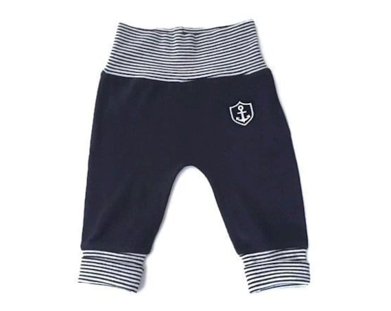 Baby pants anchor-blue white-with folding cuffs, fair trade, organic, pumphosis, maritime, baby gift, baby pants, Hamburg