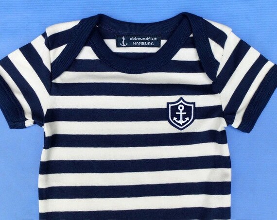 Maritime Baby Body "Little Captain" - Fair Trade & Organic - Hamburg Baby Gift for Birth Anchor, low tide and tide®