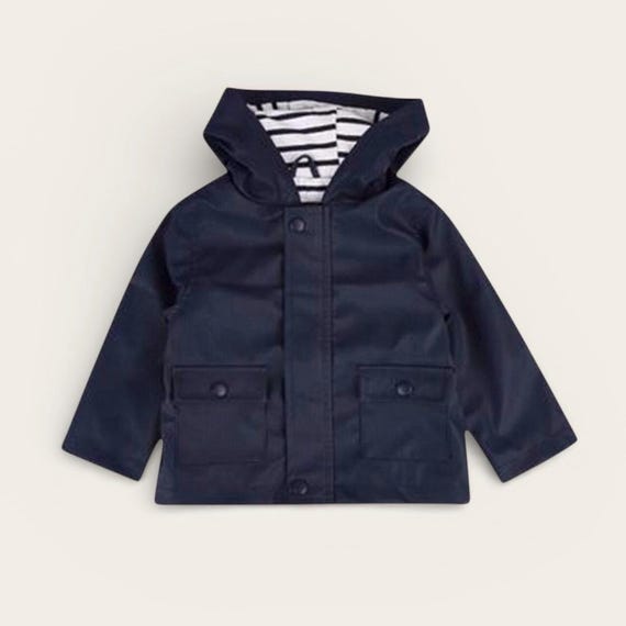 Ebb and Flow Baby Rain Jacket, Dark Blue Friesian Style - Lined, Blue and White Striped, Rain Jacket for Children, ebbe und flut®