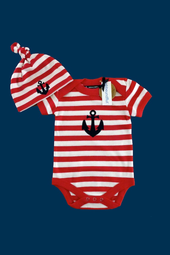 Ebb and Flow Maritime Baby Set Anchor - Fair Trade & Organic - red and white - baby gift for birth, baby set anchor, ebb and flow®