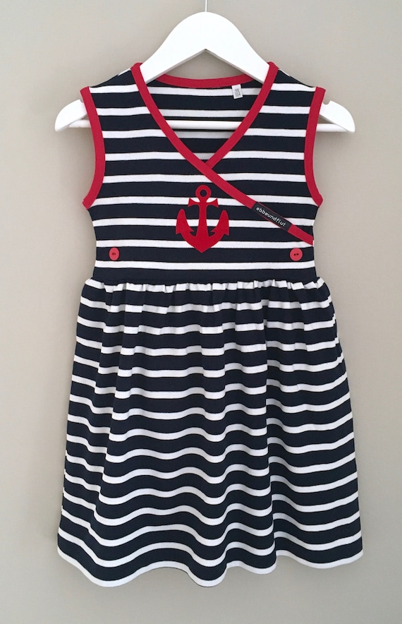 ebbe und flut® dress anchor, blue and white stripes, anchor stripes, Breton dress girls, maritime children's dress anchor