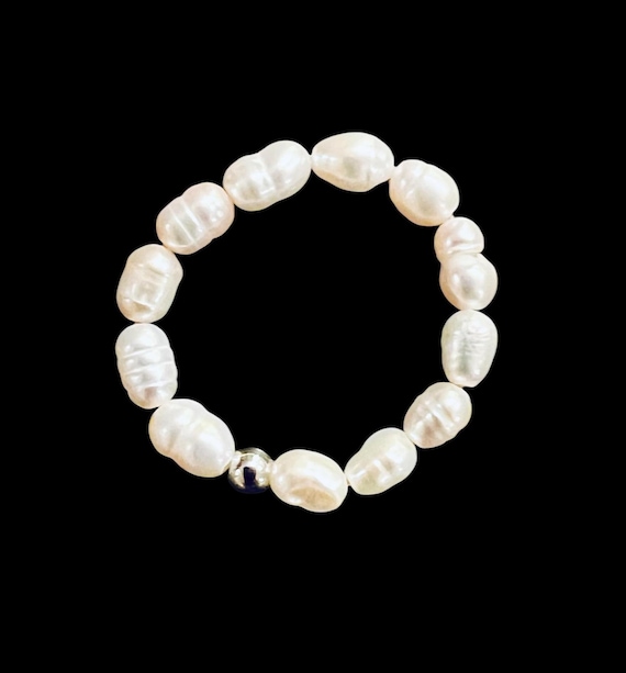 Ebb and Flow Ring Pearl - Pearl ring stretchable, ring size 54, 55, 56 - ebbe und flut®