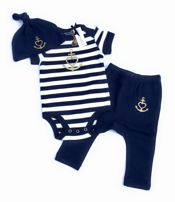 Ebb and Flow Baby Set "Anchor with Heart" Faith, Love, Hope - Baby Bodysuit, Hat & Pants, Birth Gift, ebb and flow®
