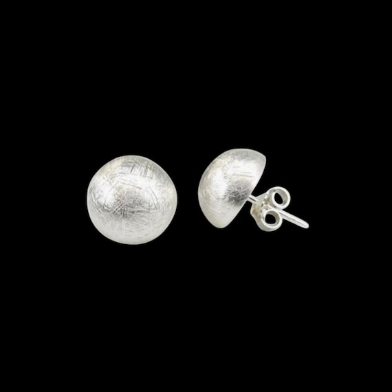 Ebb and Flow Handmade Silver Stud Earrings - Matte Solid Silver Half-Sphere (Ice Matte)