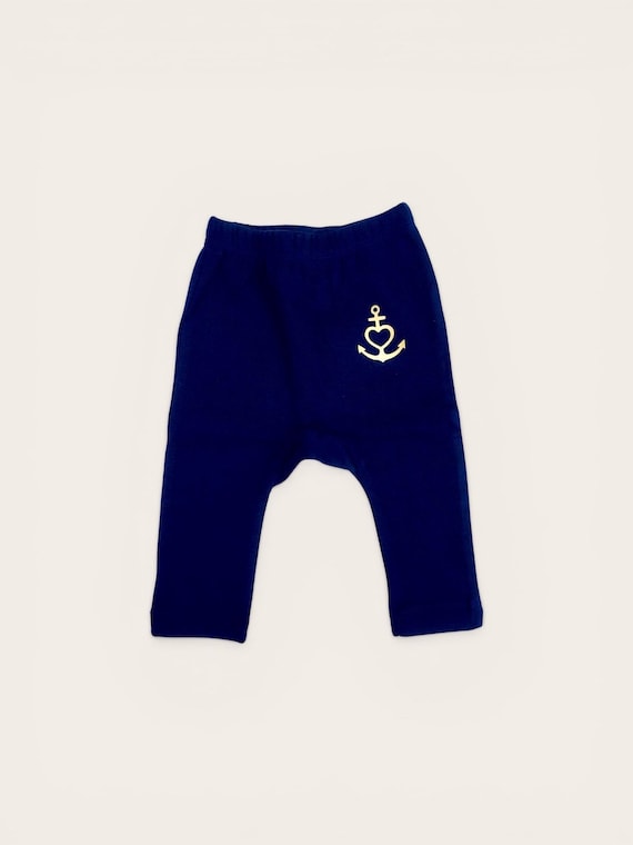 Ebb and Flow Baby Trousers "Anchor with Heart" in blue and gold - Baby Gift for Birth, Faith Love Hope, Heart and Anchor