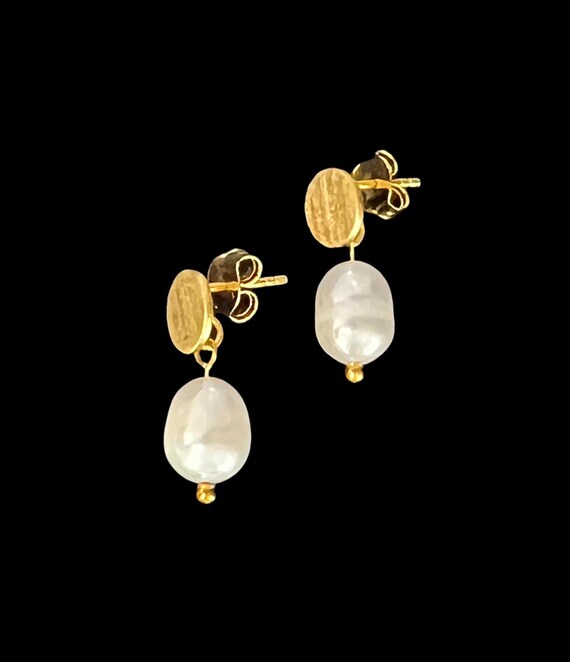 Ebb and Flow Pearl Earrings Baltic Sea - Silver gold-plated earrings with real pearls, bride, bridal jewelry, wedding, ebbe und flut®