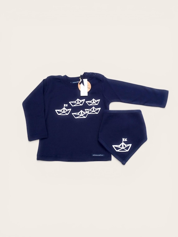 Ebb and Flow Boys Set Paper Boat Long-Sleeve Shirt with Neck Scarf - Fair Trade & Organic - Baby Set Gift