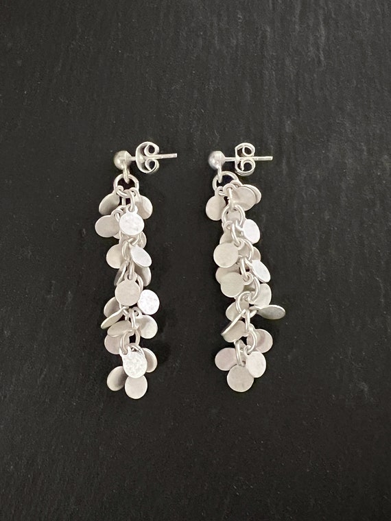 Ebb and Flow North Sea Stud Earrings - matt silver plated - long