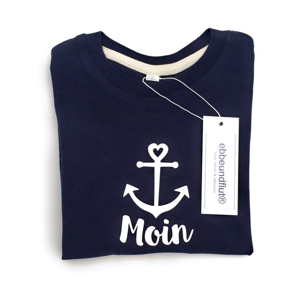 Ebbe und Flut Kinder Shirt Moin - Fair Trade & Organic - Kids Shirt Moin mit Anker dunkelblau von ebbe und flut®