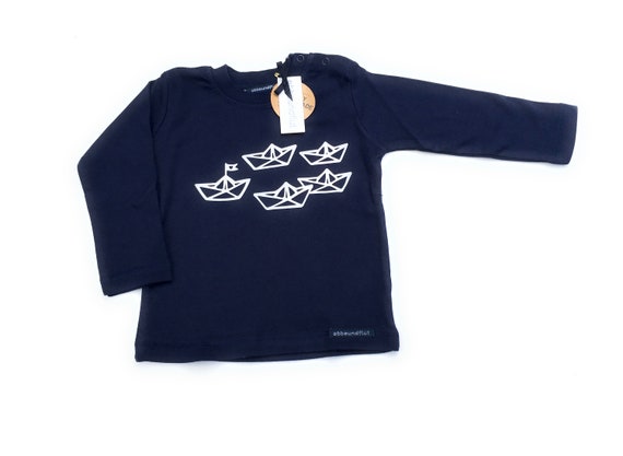 Ebb and Flow Baby Shirt Paper Boats - dark blue white Baby Long Sleeve Shirt maritime, Baby Gift, ebbe und flut®