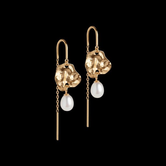 Ohrringe Kai Pearls - Durchzieher-Ohrringe mit echten Perlen - elegante Ohrringe - 18k vergoldetes 925 Sterling Silber