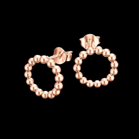 Ebb and Flow Circle Stud Earrings in rose gold with small beads made of gold-plated sterling silver, 11 mm