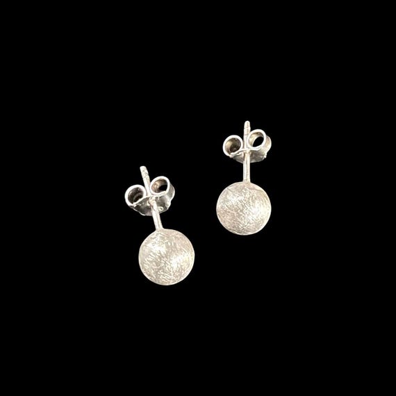 Ebb and Flow Handmade Silver Ball Stud Earrings - Matte solid silver balls, frosted, 6 mm