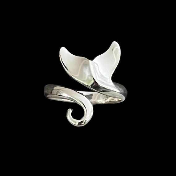 Ebb and Flow Ring Whale Fluke Silver - Whale Ring Wave 925 Sterling Silver Adjustable