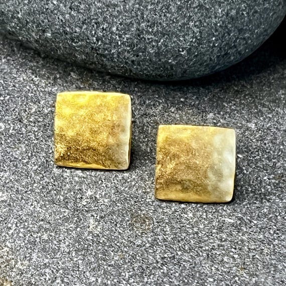 Ebb and Flow Stud Earrings Baltic Sea Gold Square - 22K Matte Gold Plated - Large Square Earrings