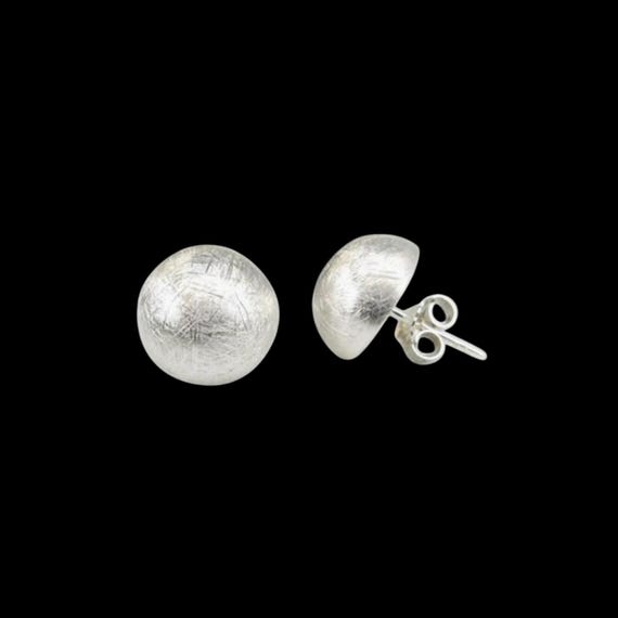 Ebb and Flow Handmade Silver Stud Earrings - Matte Solid Silver Half-Sphere (Ice Matte)