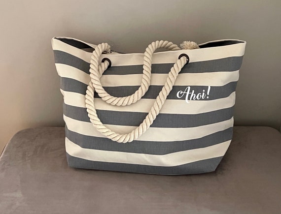 Ebbe und Flut Beach Bag Ahoy! - Maritime Bag, Beach Bag Made of Linen Canvas, Large Striped Bag, Ahoy Small, ebbe und flut®