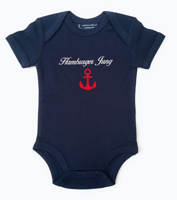 Ebb and flow maritime baby bodysuit Hamburger Jung - fair trade, baby gift for birth, Hamburg gift, anchor red, ebb and flow®