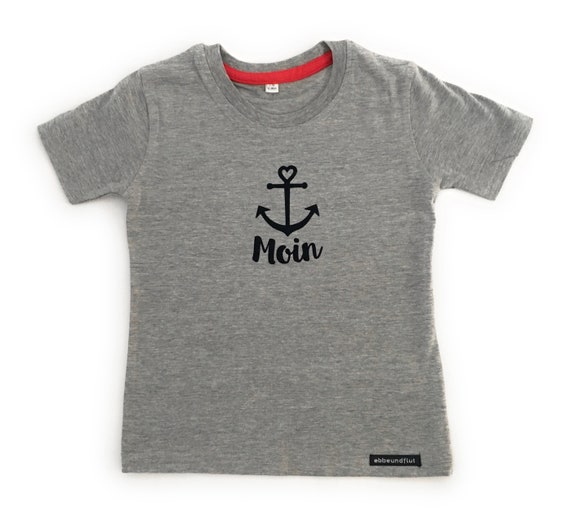 Kids T-Shirt "Moin" - Fair Trade & Organic - Grey Shirt Moin with Anchor, East Frisia, North Sea, Baltic Sea, Coast, Northern Germany