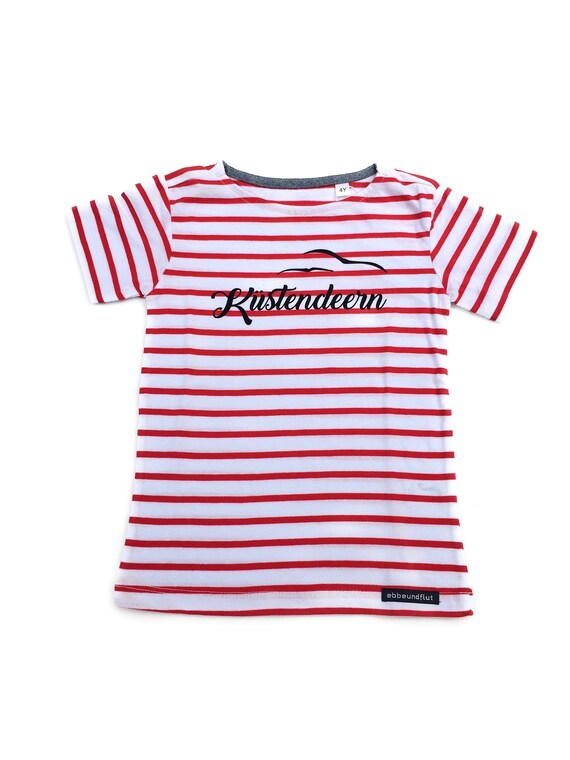 T-Shirt Coastal Deer with Seagulls - White Red Striped - Fair Trade - Kids Shirt, Girls Shirt maritim, Coastal Deer, Hamburger Deern