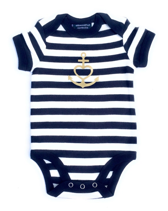 Ebb and flow baby bodysuit "Anchor with heart" striped, baby gift for birth, faith love hope, ebb and flow®