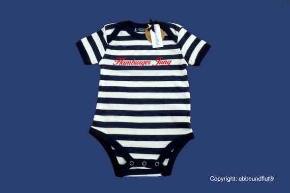 Maritime Baby-Body Hamburger Jung - Fair Trade & Organic - blue white, Hamburg gift, gift for birth, ebb and flow®