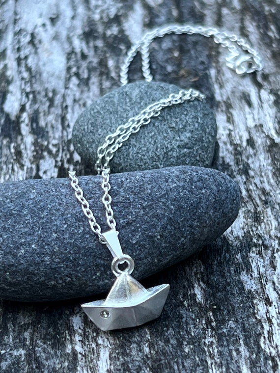 Ebb and flow necklace paper boat - maritime paper boat necklace stone cristal ebbe und flut®