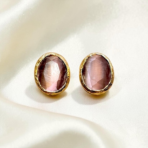 Ebb and Flow Stud Earrings Gold Taupe Glow - small Baltic gold earrings, subtle and elegant
