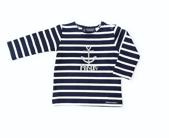 Ebbe und Flut Baby Shirt Moin - dark blue white - Breton shirt maritime with anchor, maritime baby gift for birth, ebbe und flut®