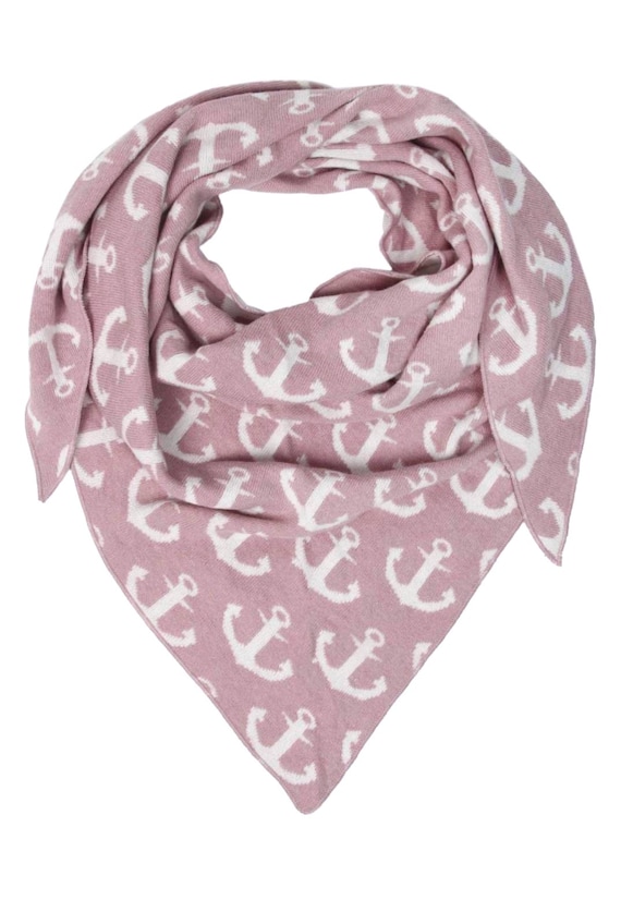Ebb and flow triangular scarf anchor wool/cashmere old pink/white