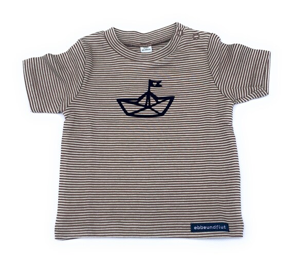 Maritime baby shirt paper boat - maron/white striped - fair & organic, baby gift, birth, baby shirt, low tide and tide®
